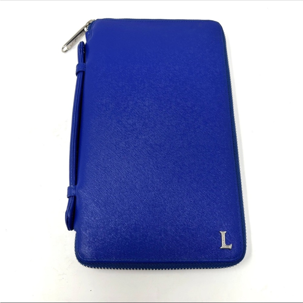 Lancaster Paris Genuine Blue Calf Leather Travel Document Wallet Case Diamonds